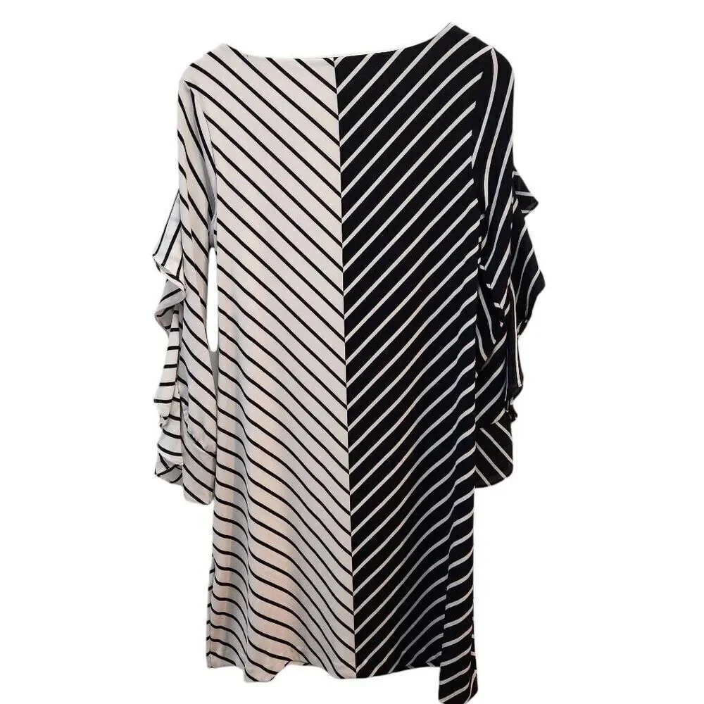 Alfani Womens Colorblocked Ruffle-Sleeve‎ Flounce Dress size 6 black white